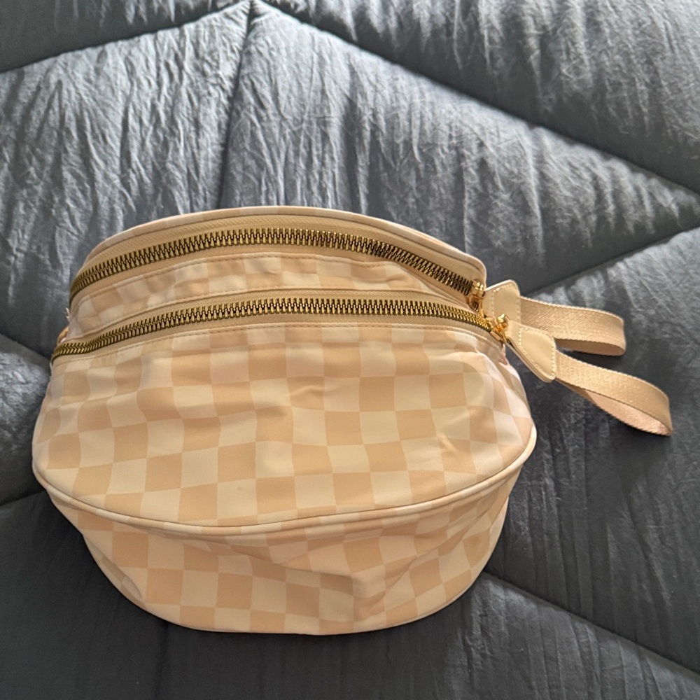Elegant Cream Checkered Women's Bum Bag